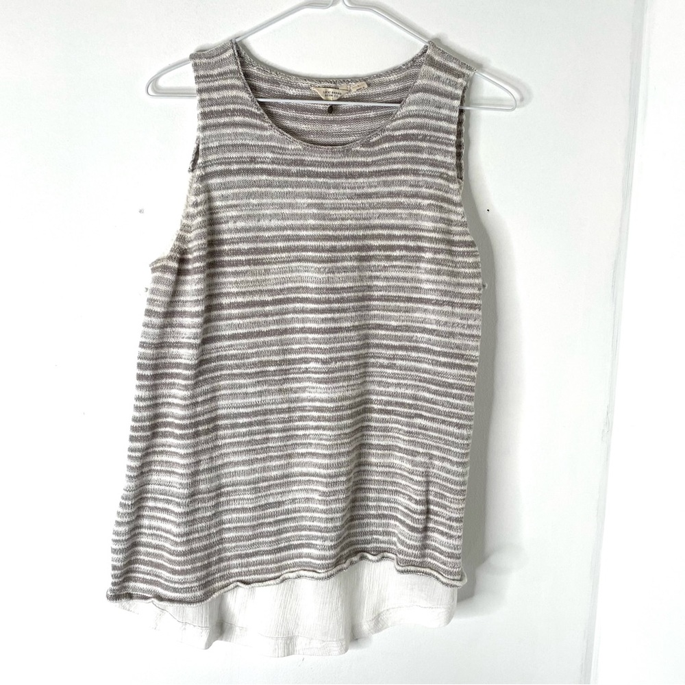 Lucky Brand Grey White Striped Knit Combo Top